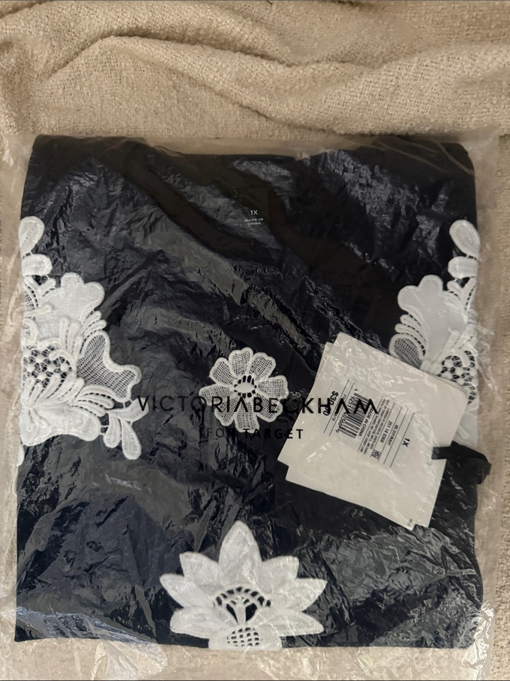 Victoria Beckham x Target Navy Top with White Floral Lace Appliqué